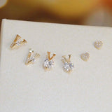 6pcs Multicolor Crystal Letter V Stud Earrings Zirconia Jewelry Set