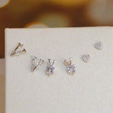 6pcs Multicolor Crystal Letter V Stud Earrings Zirconia Jewelry Set