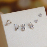6pcs Multicolor Crystal Letter V Stud Earrings Zirconia Jewelry Set