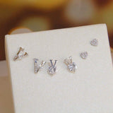 6pcs Multicolor Crystal Letter V Stud Earrings Zirconia Jewelry Set