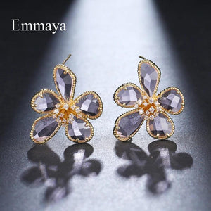 Flower Modelling Earring With CZ Multicolor Choice