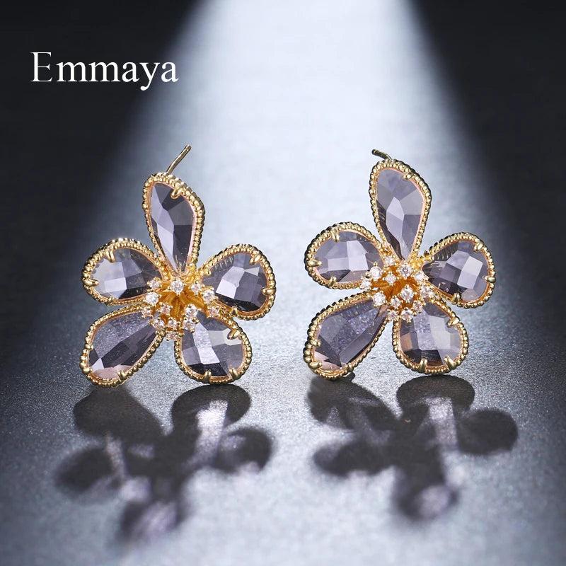 Flower Modelling Earring With CZ Multicolor Choice