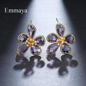 Flower Modelling Earring With CZ Multicolor Choice