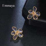 Flower Modelling Earring With CZ Multicolor Choice