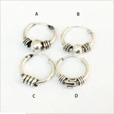 Thai Silver Retro Small Hoop Earrings With Beads Spiral Coils