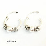 Thai Silver Retro Small Hoop Earrings With Beads Spiral Coils