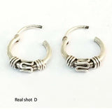 Thai Silver Retro Small Hoop Earrings With Beads Spiral Coils