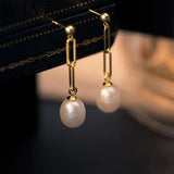 925 Silver Punk Gothic Link Chain Pearl Tassel Earrings