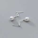 925 Silver Punk Gothic Link Chain Pearl Tassel Earrings