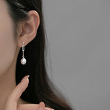 925 Silver Punk Gothic Link Chain Pearl Tassel Earrings