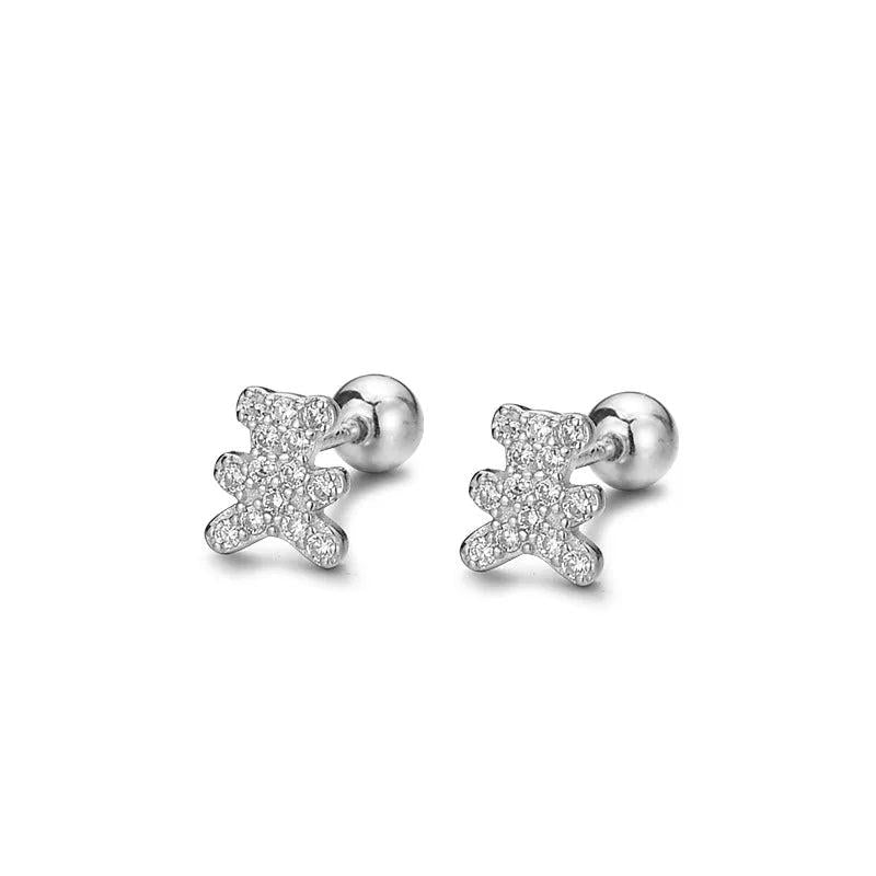 925 Sterling Silver Mini Bear Stud Earrings for Women