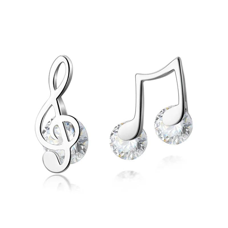 Trustdavis 925 Silver Music Notes CZ Stud Earrings For Woman