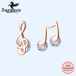 Trustdavis 925 Silver Music Notes CZ Stud Earrings For Woman