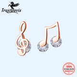 Trustdavis 925 Silver Music Notes CZ Stud Earrings For Woman