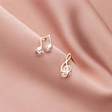Trustdavis 925 Silver Music Notes CZ Stud Earrings For Woman
