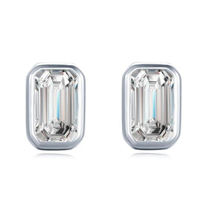 925 Silver Emerald Cut Zirconia Stud Earrings Wedding Jewelry