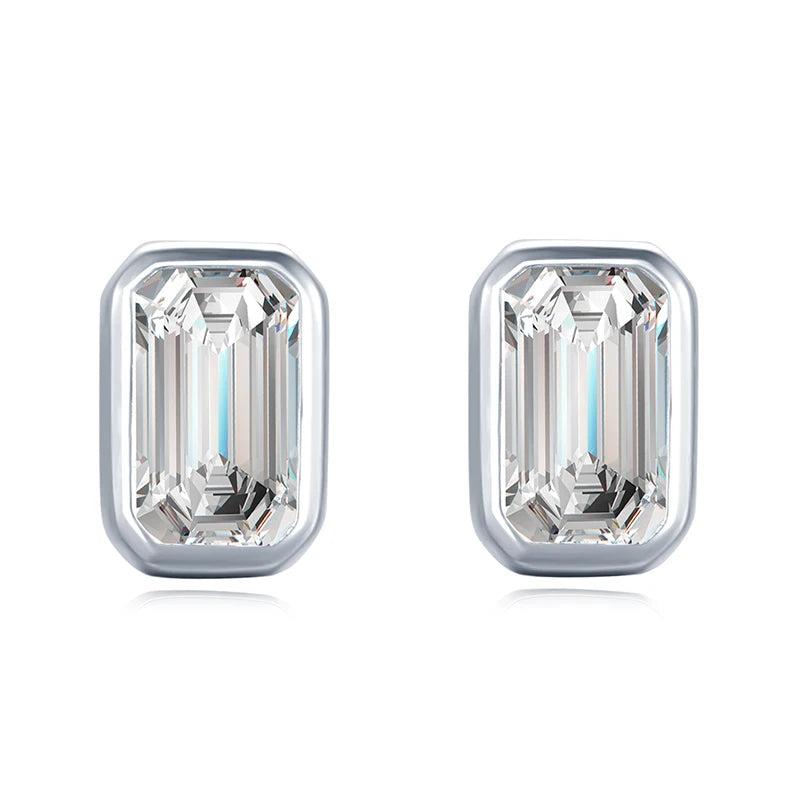 925 Silver Emerald Cut Zirconia Stud Earrings Wedding Jewelry
