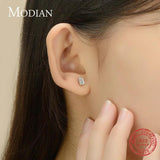 925 Silver Emerald Cut Zirconia Stud Earrings Wedding Jewelry