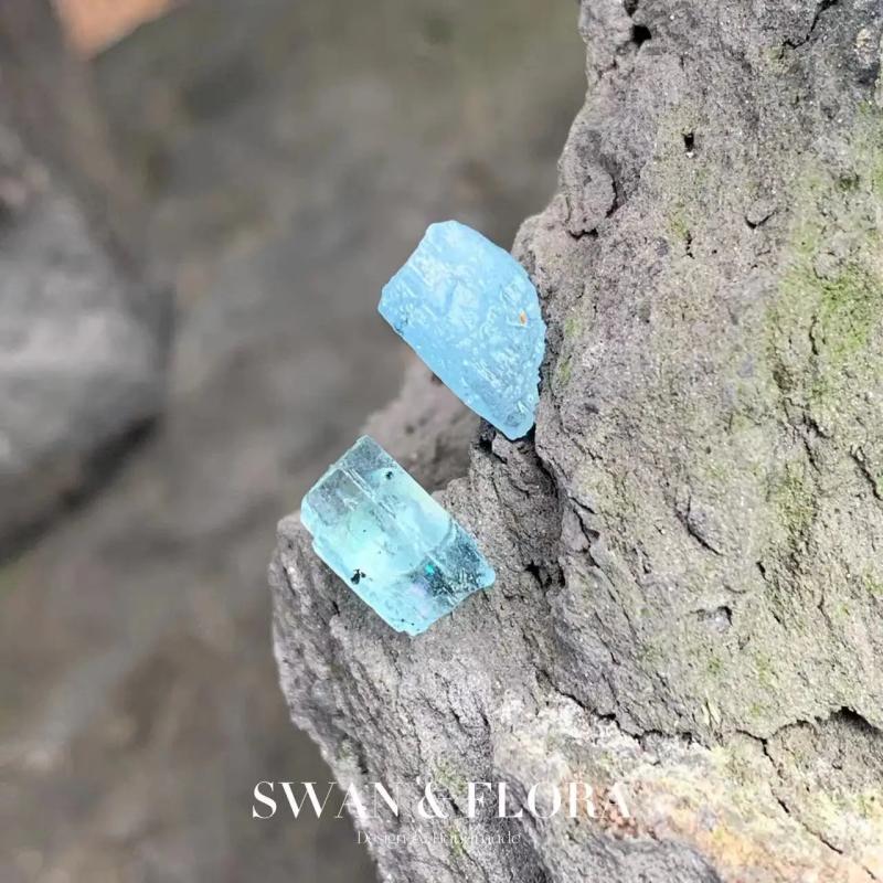 Aquamarine Stud Earrings 925 Sterling Silver Vintage Femme Gift