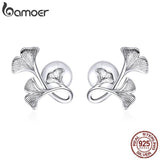 925 Silver Ginkgo Leaf Stud Earrings for Women BSE328