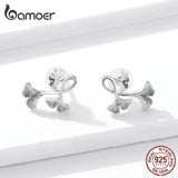 925 Silver Ginkgo Leaf Stud Earrings for Women BSE328