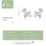 925 Silver Ginkgo Leaf Stud Earrings for Women BSE328