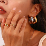 Bold Stainless Steel Hoop Earrings 18K Plated Silver Chunky Hoops