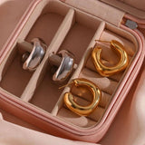 Bold Stainless Steel Hoop Earrings 18K Plated Silver Chunky Hoops