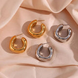 Bold Stainless Steel Hoop Earrings 18K Plated Silver Chunky Hoops