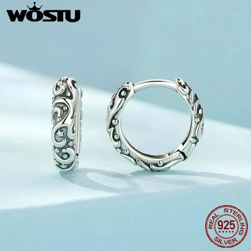 925 Sterling Silver Vintage Pattern Earrings Ear Hoop for Women