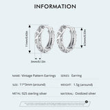 925 Sterling Silver Vintage Pattern Earrings Ear Hoop for Women