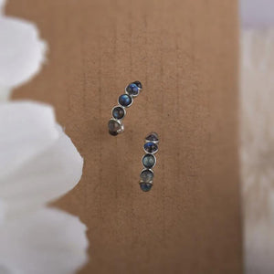Labradorite Huggie C-Shaped Round Loop Earrings 925 Silver Hoops