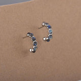 Labradorite Huggie C-Shaped Round Loop Earrings 925 Silver Hoops