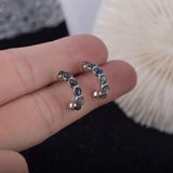 Labradorite Huggie C-Shaped Round Loop Earrings 925 Silver Hoops