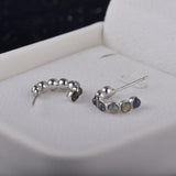 Labradorite Huggie C-Shaped Round Loop Earrings 925 Silver Hoops