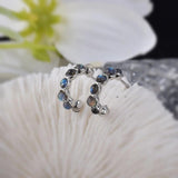 Labradorite Huggie C-Shaped Round Loop Earrings 925 Silver Hoops