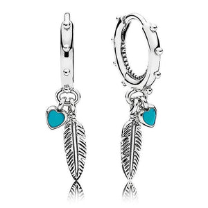 925 Silver Asymmetric AlluEarring Heart Feathers Small Hearts PAN Earring