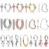 925 Silver Asymmetric AlluEarring Heart Feathers Small Hearts PAN Earring