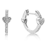 925 Silver Asymmetric AlluEarring Heart Feathers Small Hearts PAN Earring