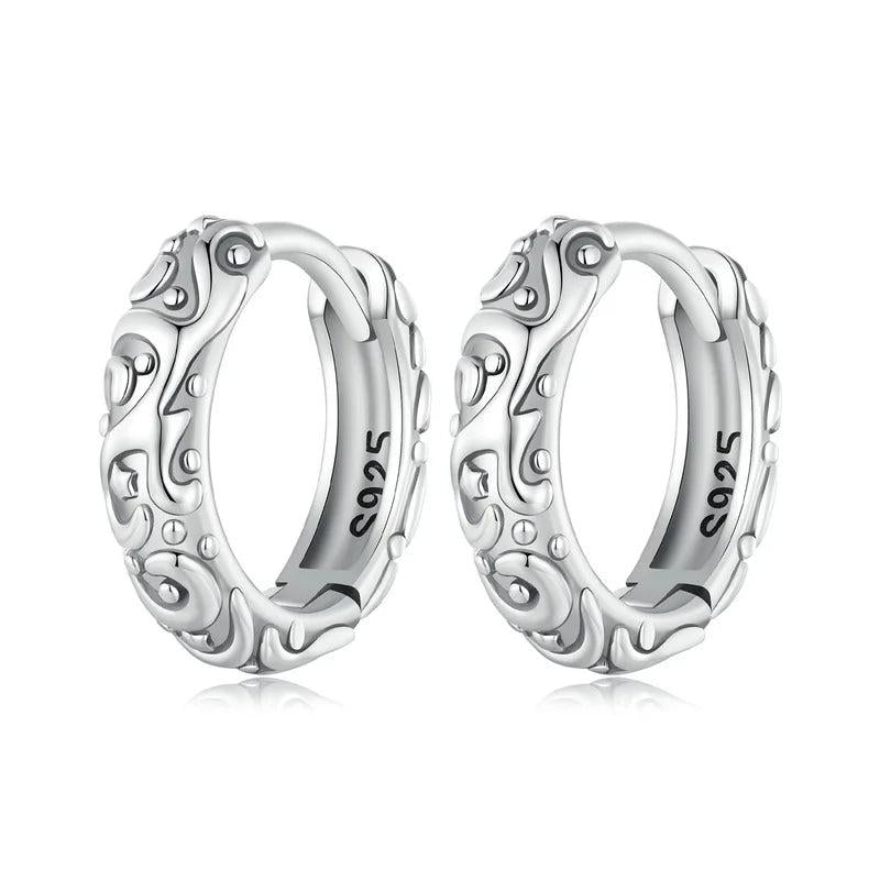 925 Silver Vintage Hoop Earrings Women Round Wedding Party Pendientes