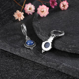 Natural Kyanite Hoop Earrings 925 Silver Gems Labradorite Jewelry