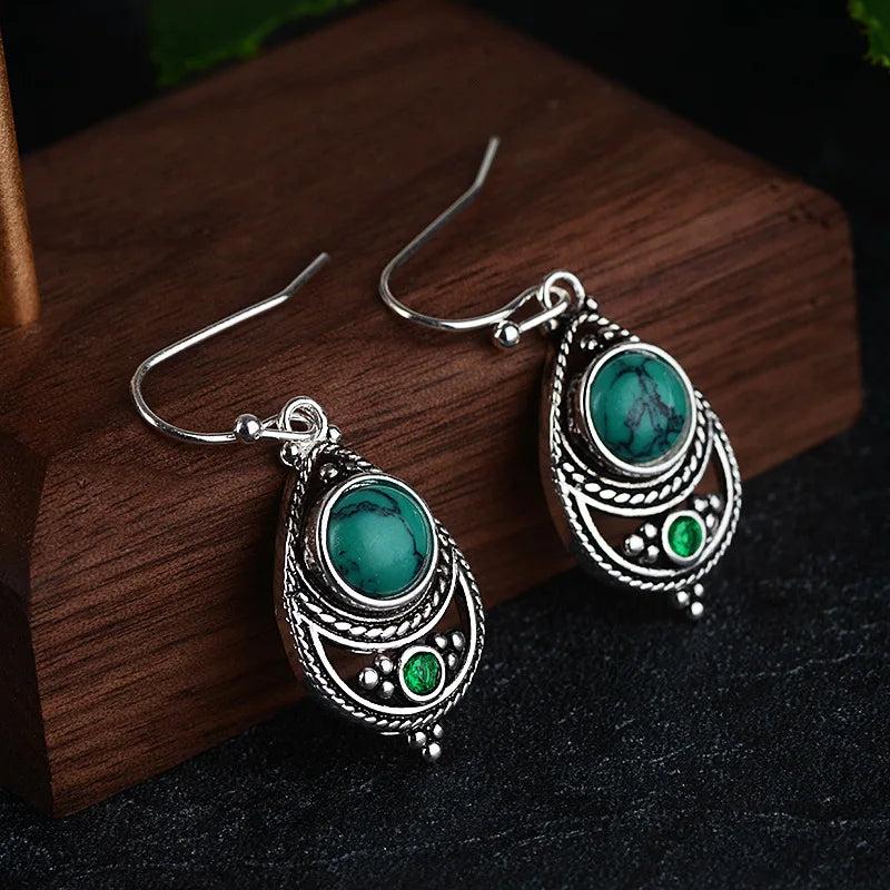 Vintage Thai Silver Turquoise Earrings for Women