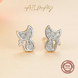Sweet Cat Silver Stud Earrings 925 Sterling Silver CZ Anti-allergy Jewelry