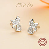 Sweet Cat Silver Stud Earrings 925 Sterling Silver CZ Anti-allergy Jewelry