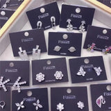 925 Silver Zircon Stud Earrings Mix Style Flower Butterfly Eye Jewelry