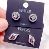 925 Silver Zircon Stud Earrings Mix Style Flower Butterfly Eye Jewelry