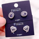 925 Silver Zircon Stud Earrings Mix Style Flower Butterfly Eye Jewelry