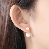 925 Silver Freshwater Pearl Double Stud Earrings Women's Jewelry