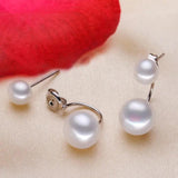 925 Silver Freshwater Pearl Double Stud Earrings Women's Jewelry
