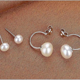 925 Silver Freshwater Pearl Double Stud Earrings Women's Jewelry